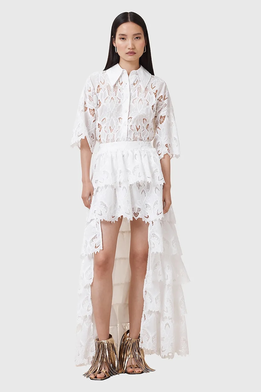 Sukně AllSaints CAVARLY bílá barva, maxi, áčková, W096RC