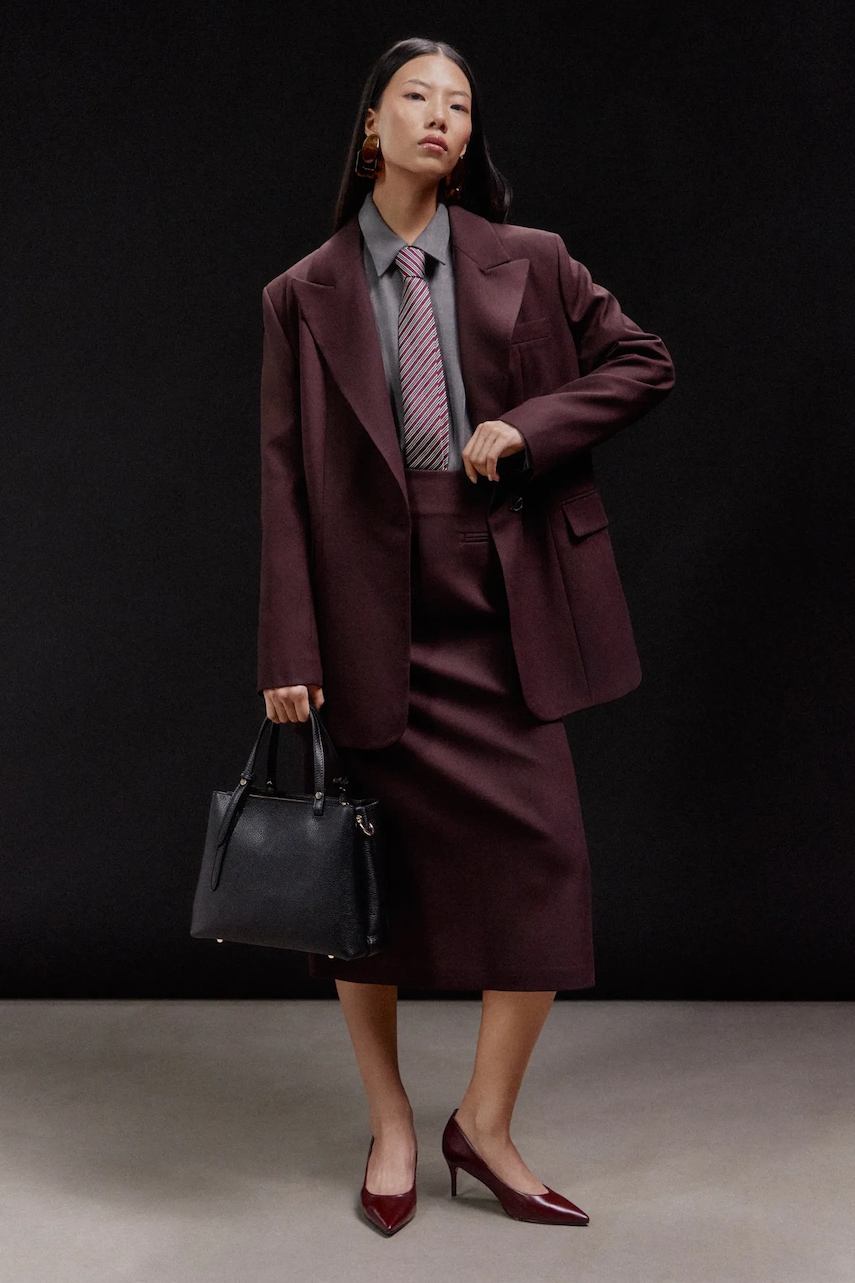 Sukně Answear.LAB vínová barva, midi, pouzdrová