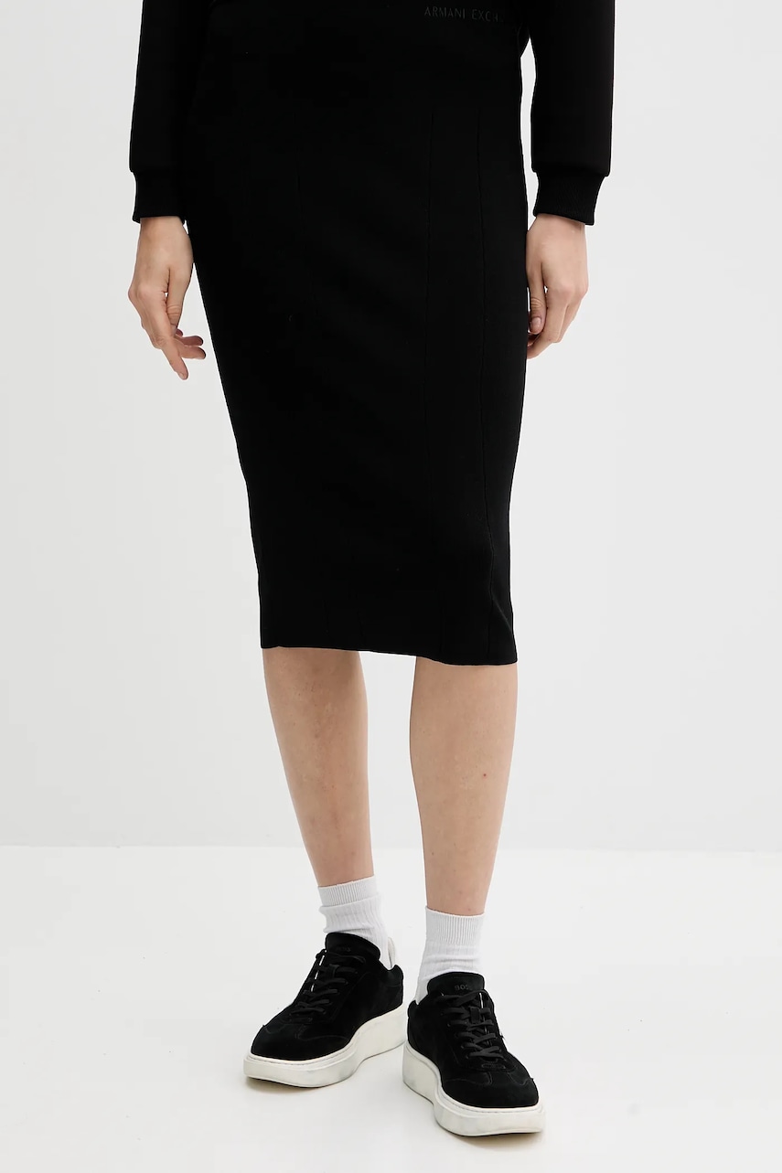 Sukně Armani Exchange černá barva, midi, pouzdrová, XW001302 AF10352