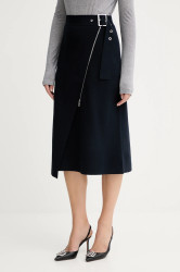 Sukně BOSS Feliora tmavomodrá barva, midi, áčková, 50542878