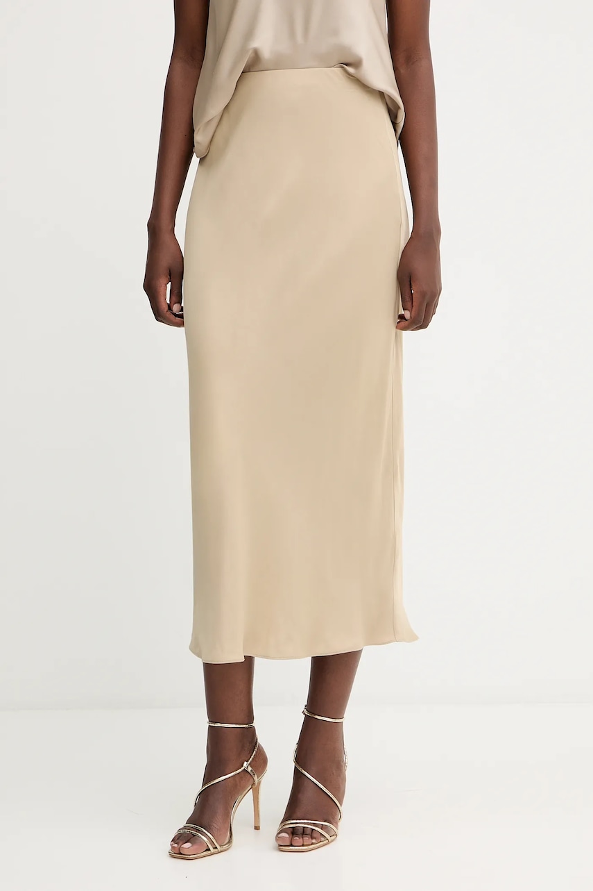 Sukně BOSS Vesatie3 béžová barva, maxi, 50541819