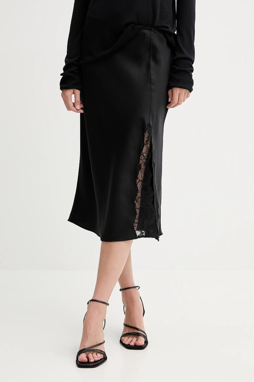 Sukně Calvin Klein černá barva, midi, áčková, LV044C672G