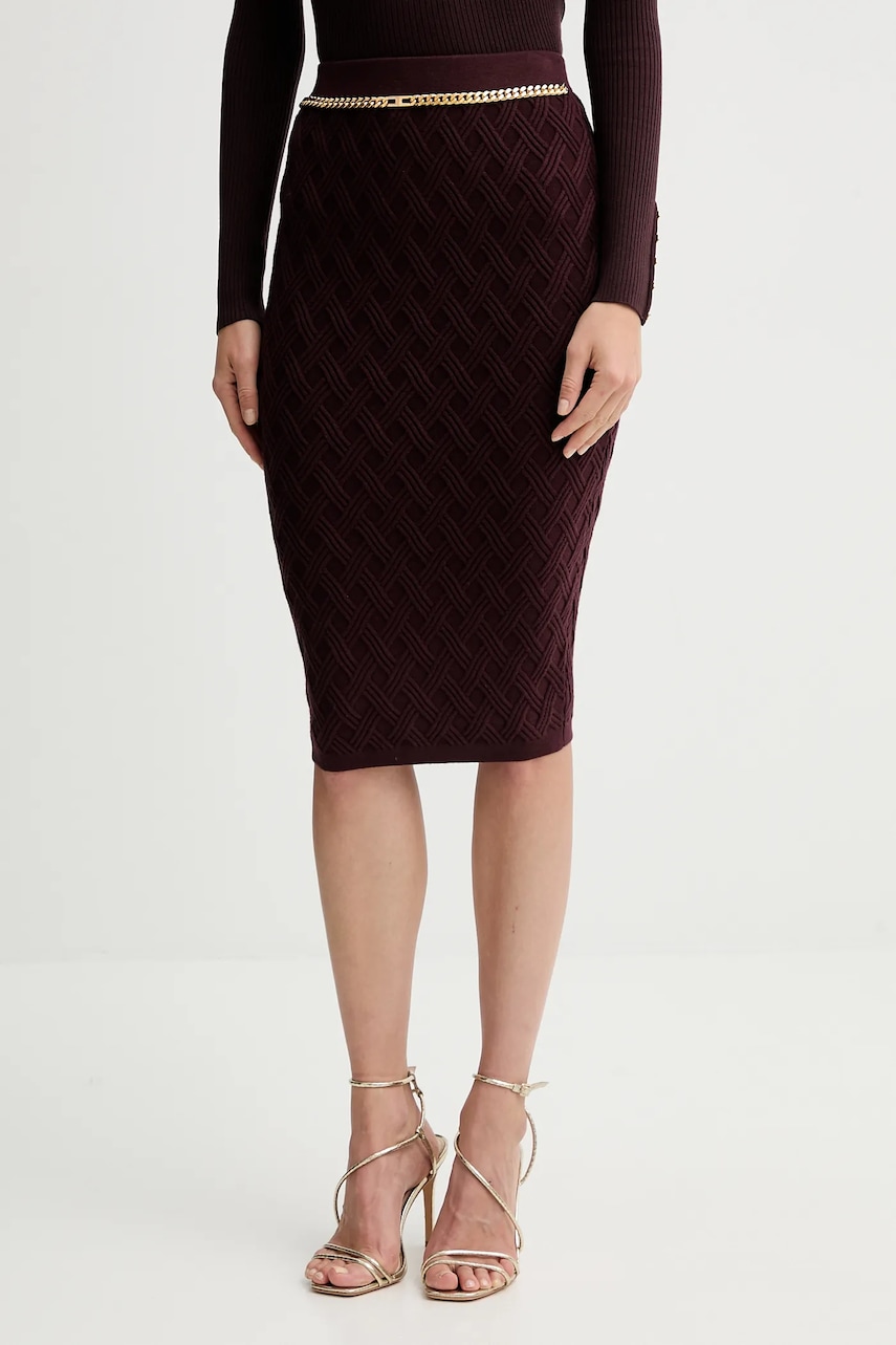 Sukně Elisabetta Franchi vínová barva, midi, GK20B56E2