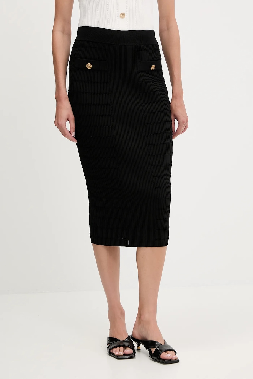 Sukně Guess EVANGELINE černá barva, midi, pouzdrová, W5YD66 Z0130