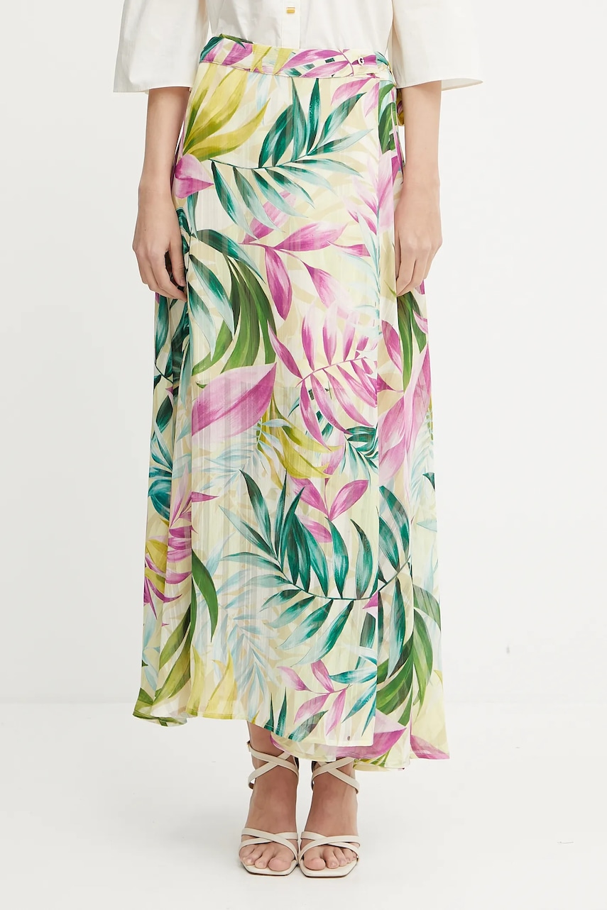 Sukně Guess NEW ROMANA žlutá barva, maxi, áčková, W5GD66 WH9Z2