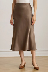 Sukně Lauren Ralph Lauren hnědá barva, midi, áčková, 200951232