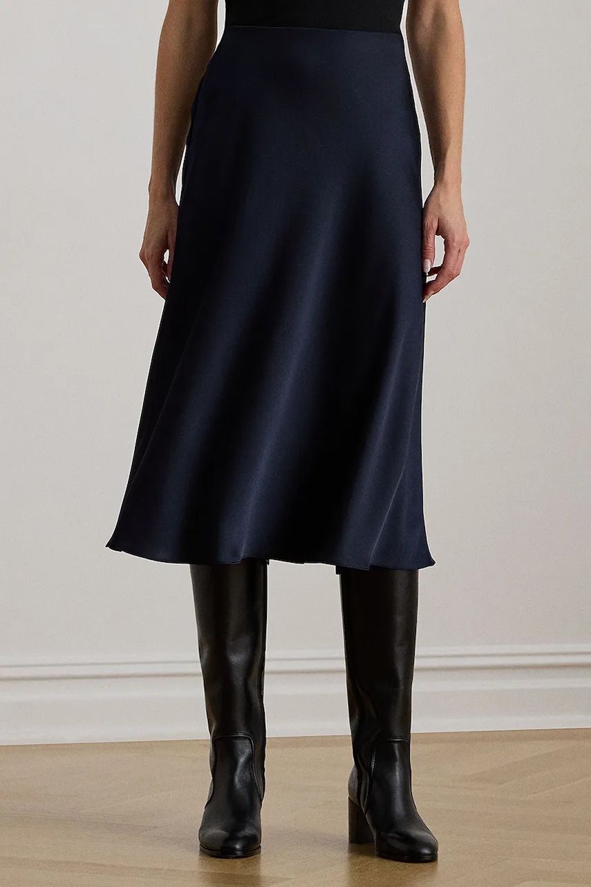 Sukně Lauren Ralph Lauren tmavomodrá barva, midi, áčková, 200925882