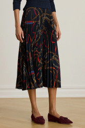 Sukně Lauren Ralph Lauren tmavomodrá barva, midi, áčková, 200P03550