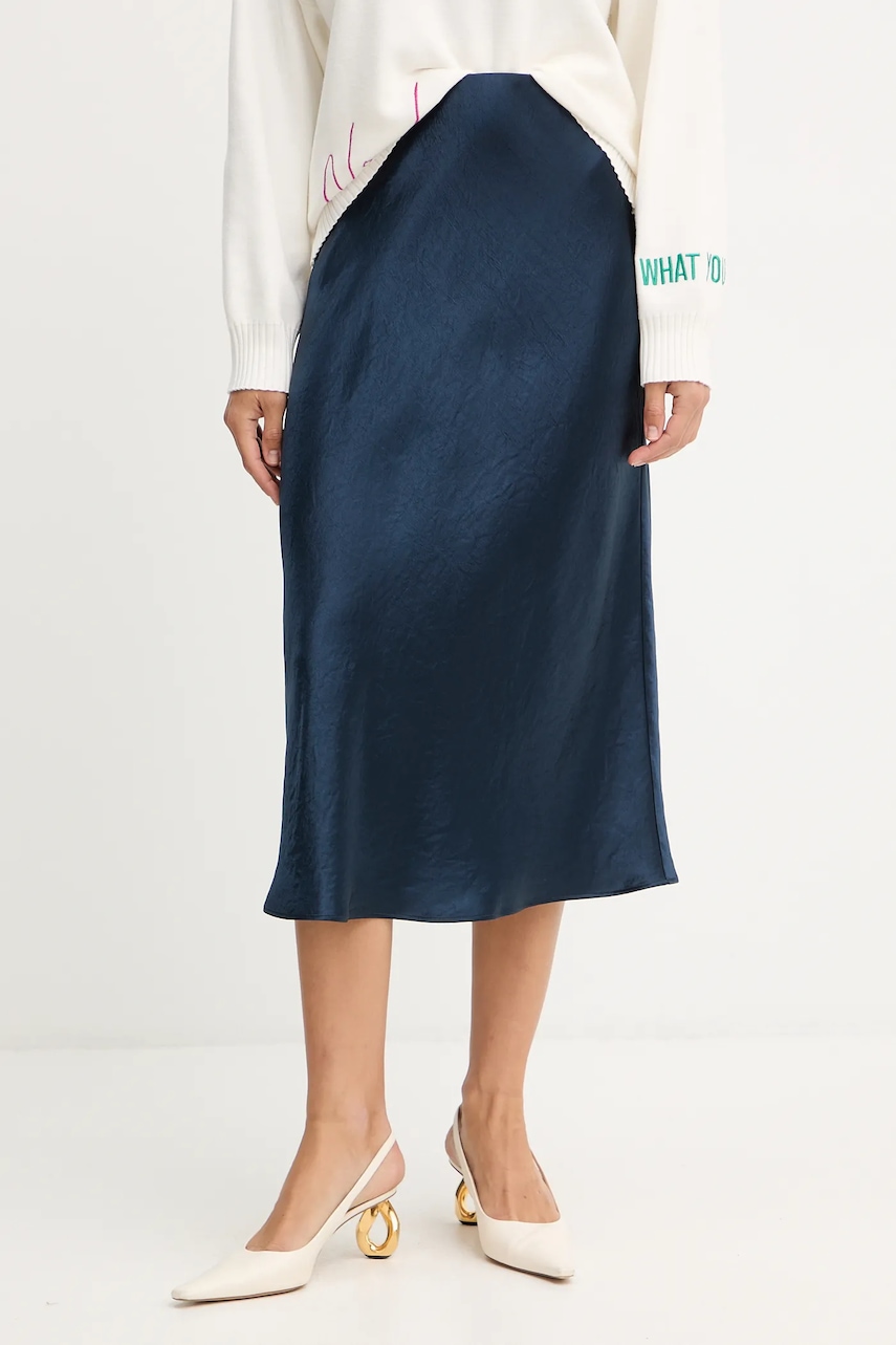 Sukně MM ALESSIO tmavomodrá barva, midi, áčková, 2526106018600