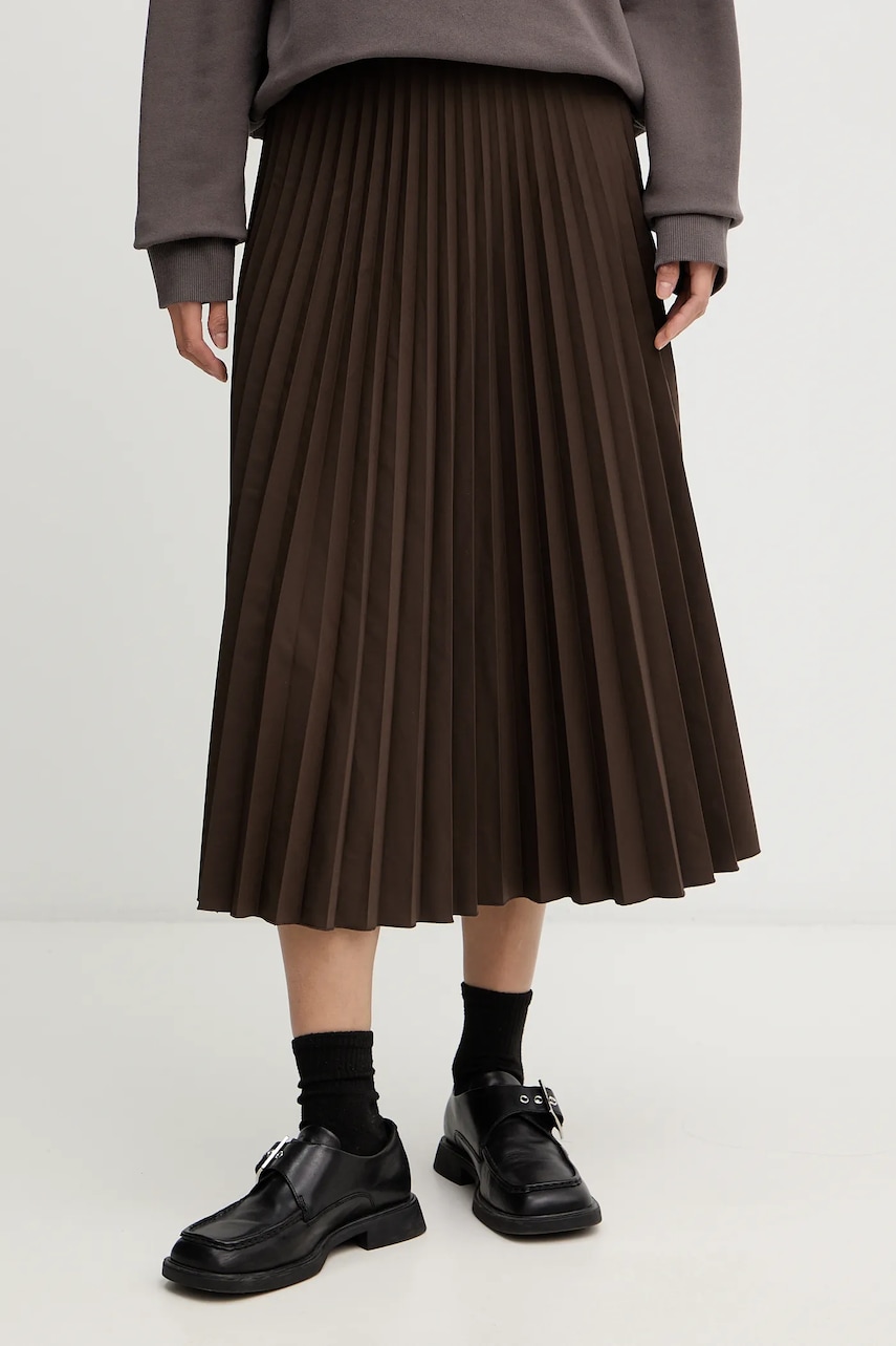 Sukně MM6 Maison Margiela hnědá barva, midi, áčková, S62MA0096.M35609.143