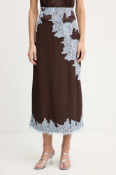 Sukně Never Fully Dressed hnědá barva, maxi, áčková, NFDSK708