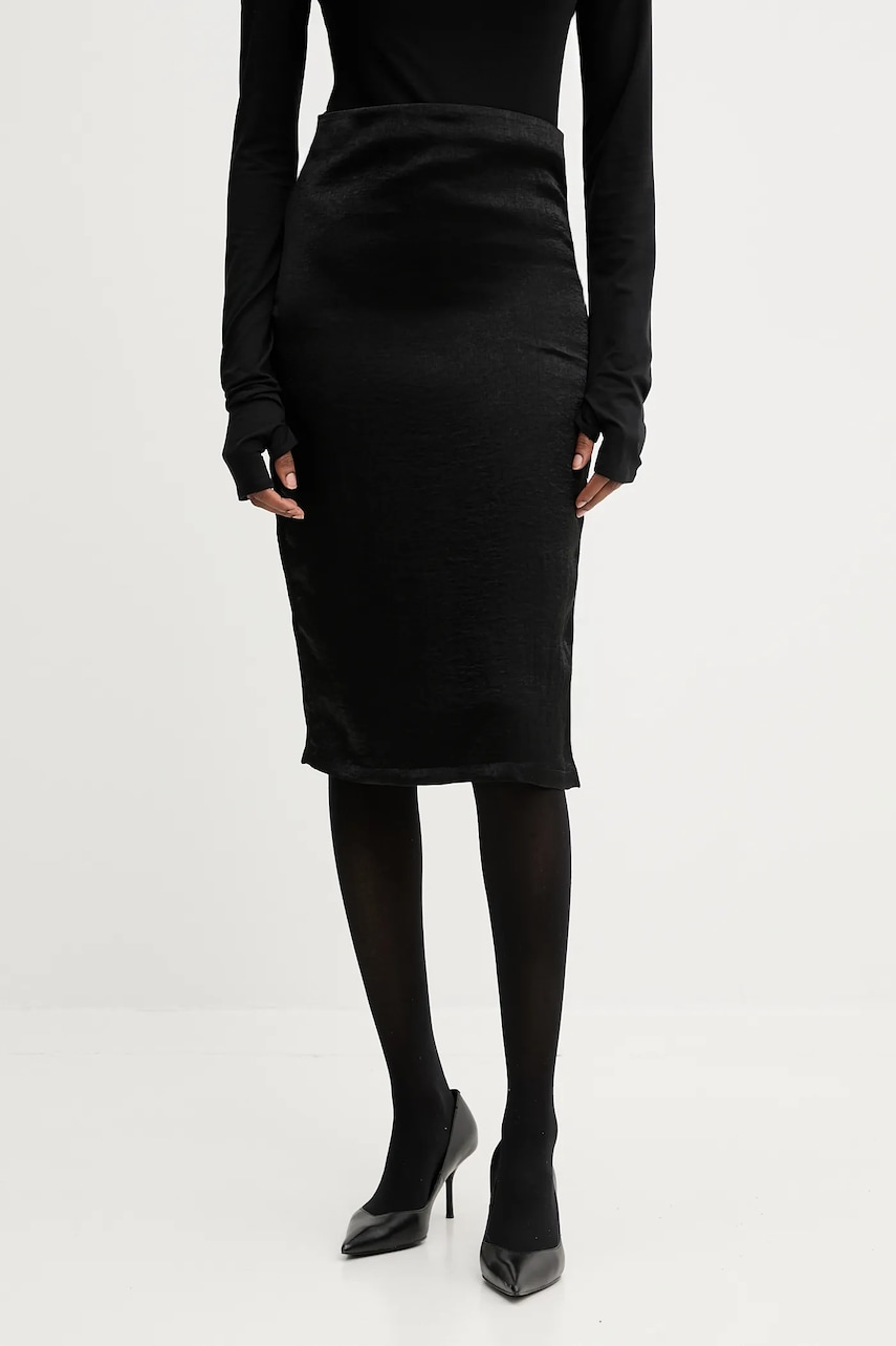 Sukně PRESSIAT černá barva, midi, pouzdrová, PRE711FW24