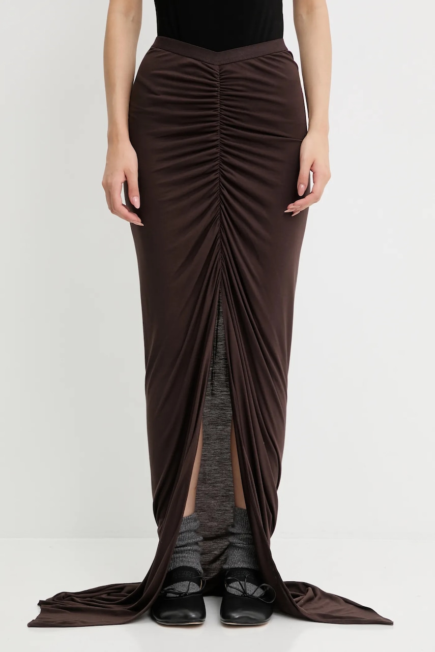 Sukně Rick Owens Lilies Poppy hnědá barva, maxi, LI02E3317.RV