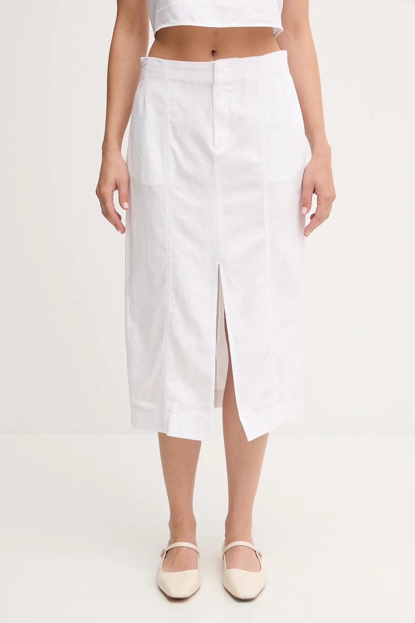 Sukně s příměsí lnu Calvin Klein Jeans bílá barva, midi, J20J225327