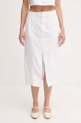 Sukně s příměsí lnu Calvin Klein Jeans bílá barva, midi, J20J225327