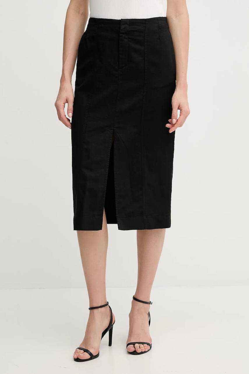 Sukně s příměsí lnu Calvin Klein Jeans černá barva, midi, J20J225327