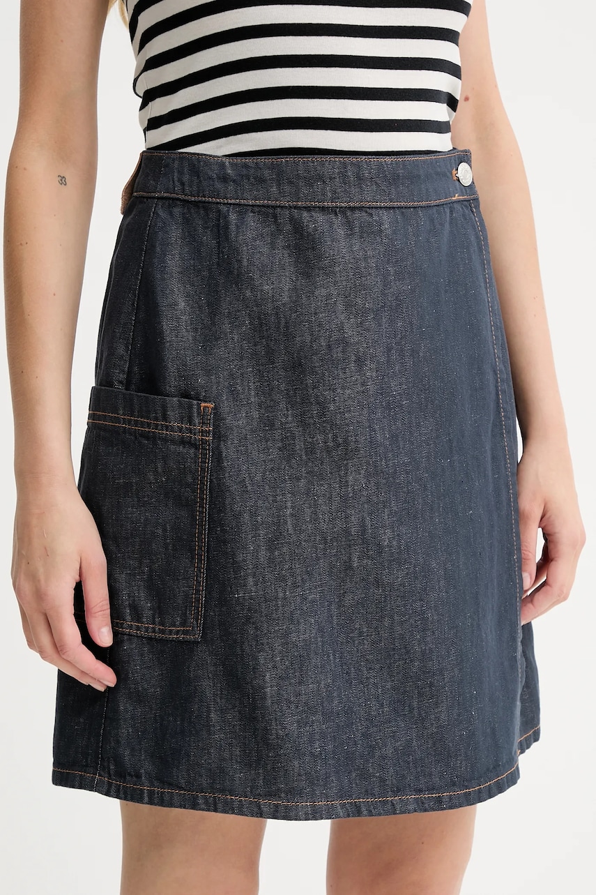 Sukně s příměsí lnu Marc O'Polo tmavomodrá barva, mini, áčková, 506909624033