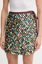 Sukně s příměsí lnu Never Fully Dressed hnědá barva, mini, pouzdrová, NFDSK715