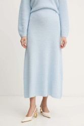 Sukně s příměsí vlny BOSS Orange C_Fici modrá barva, maxi, áčková, 50548955