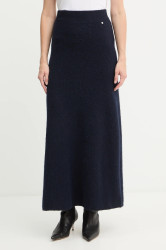 Sukně s příměsí vlny BOSS Orange C_Fici tmavomodrá barva, maxi, áčková, 50548955