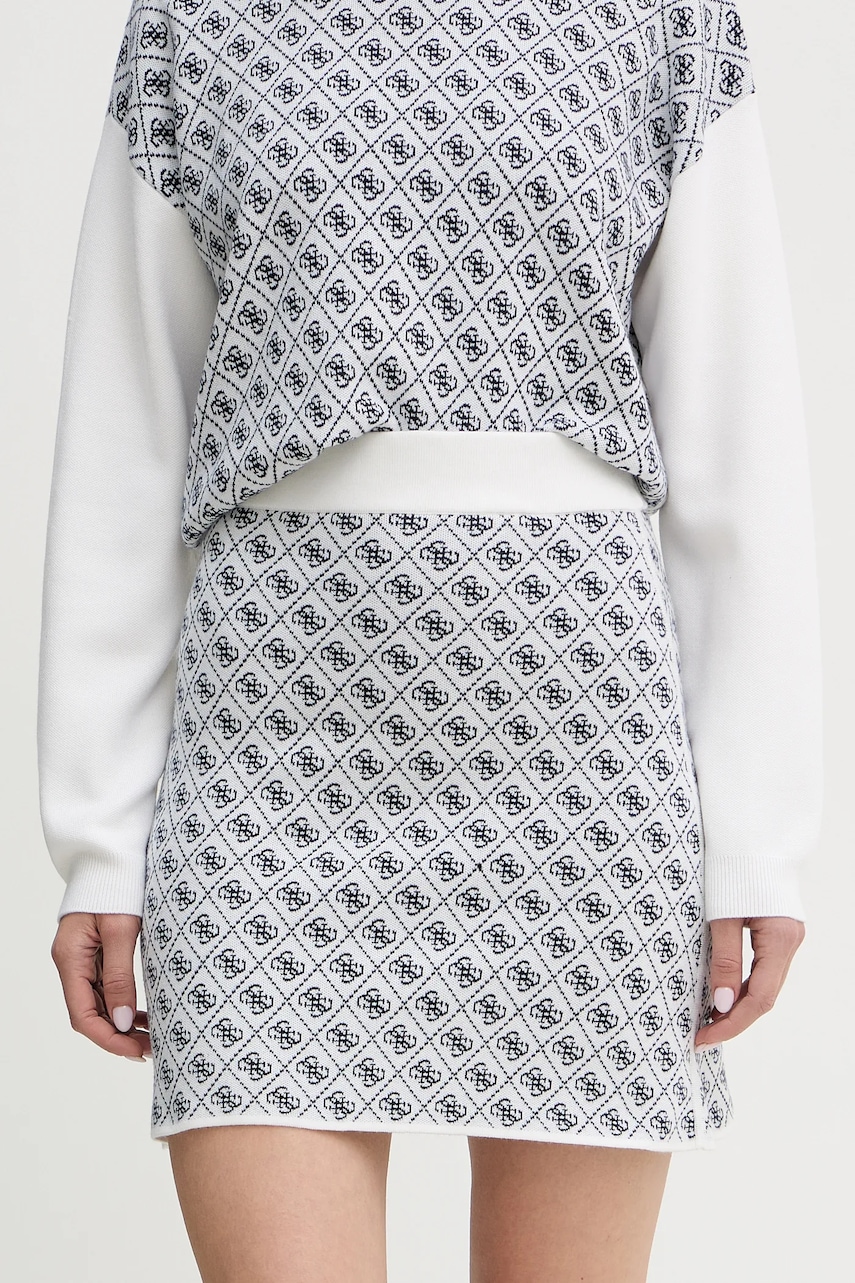 Sukně s příměsí vlny Guess AUBREY béžová barva, mini, pouzdrová, W5BD81 Z3JD2