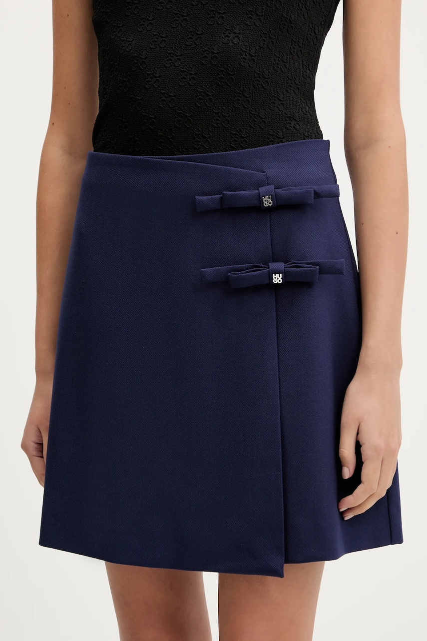 Sukně s příměsí vlny HUGO Ralime-1 tmavomodrá barva, mini, áčková, 50544796