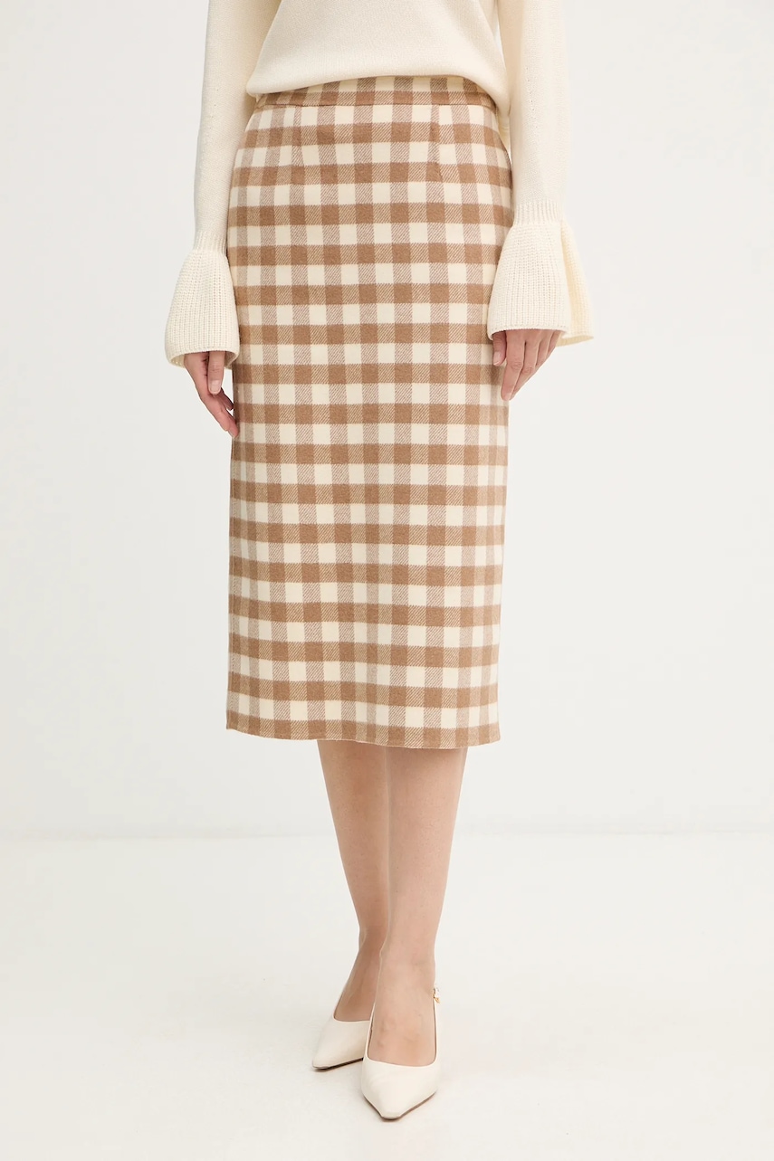 Sukně s příměsí vlny Luisa Spagnoli béžová barva, midi, 542658