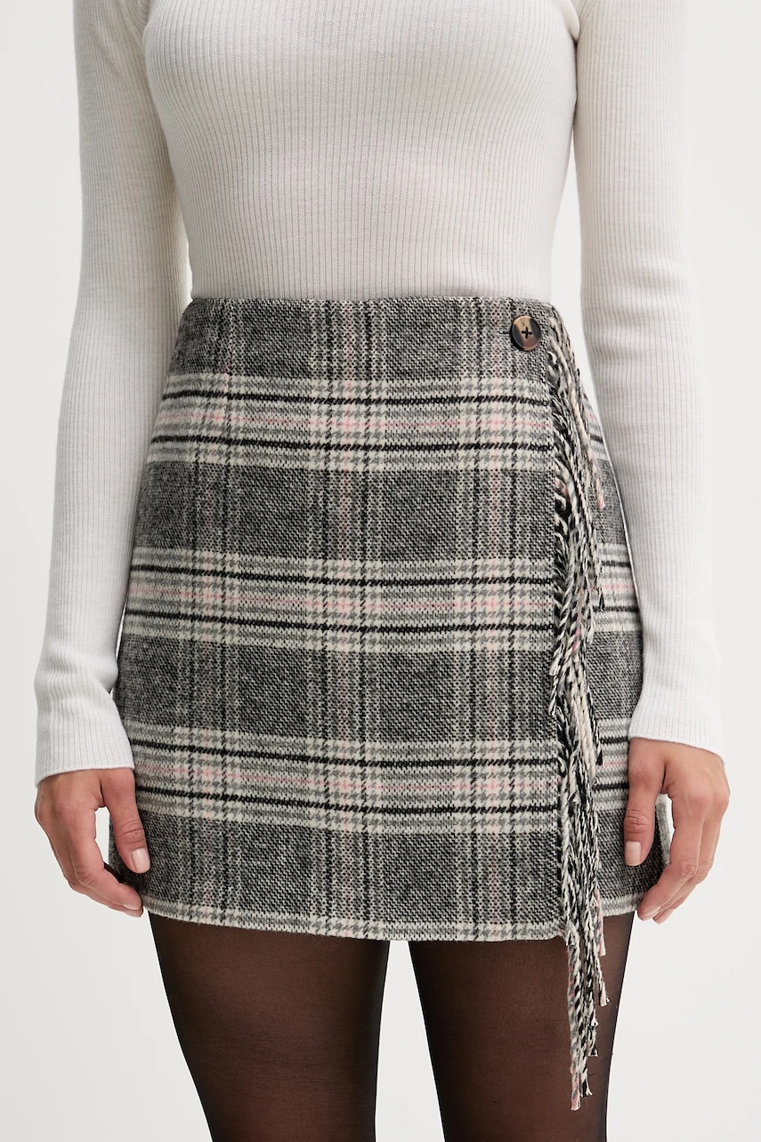 Sukně s příměsí vlny Pepe Jeans šedá barva, mini, áčková, PL9011872