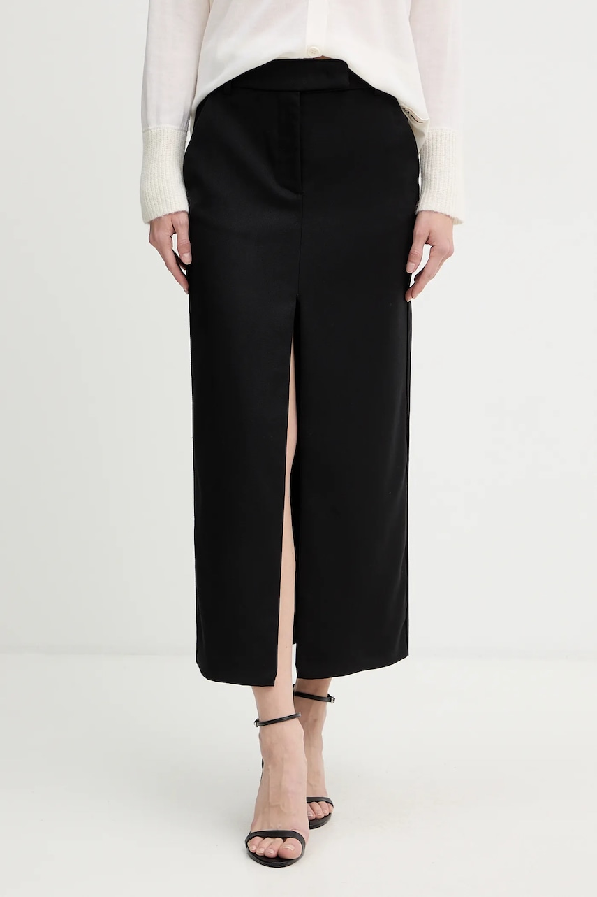 Sukně s příměsí vlny Pinko černá barva, midi, 106134 A30C