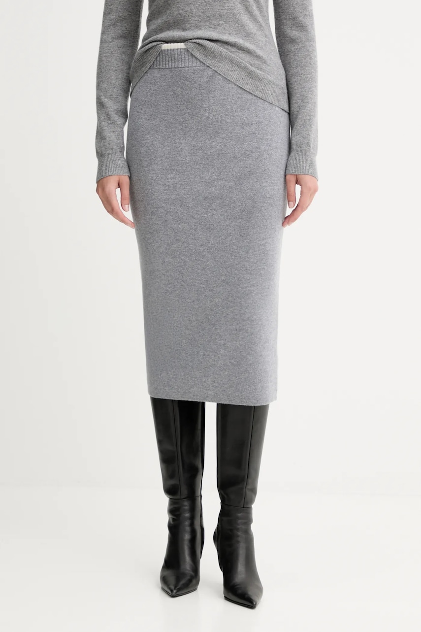 Sukně s příměsí vlny Pinko šedá barva, 105489 A2Q9