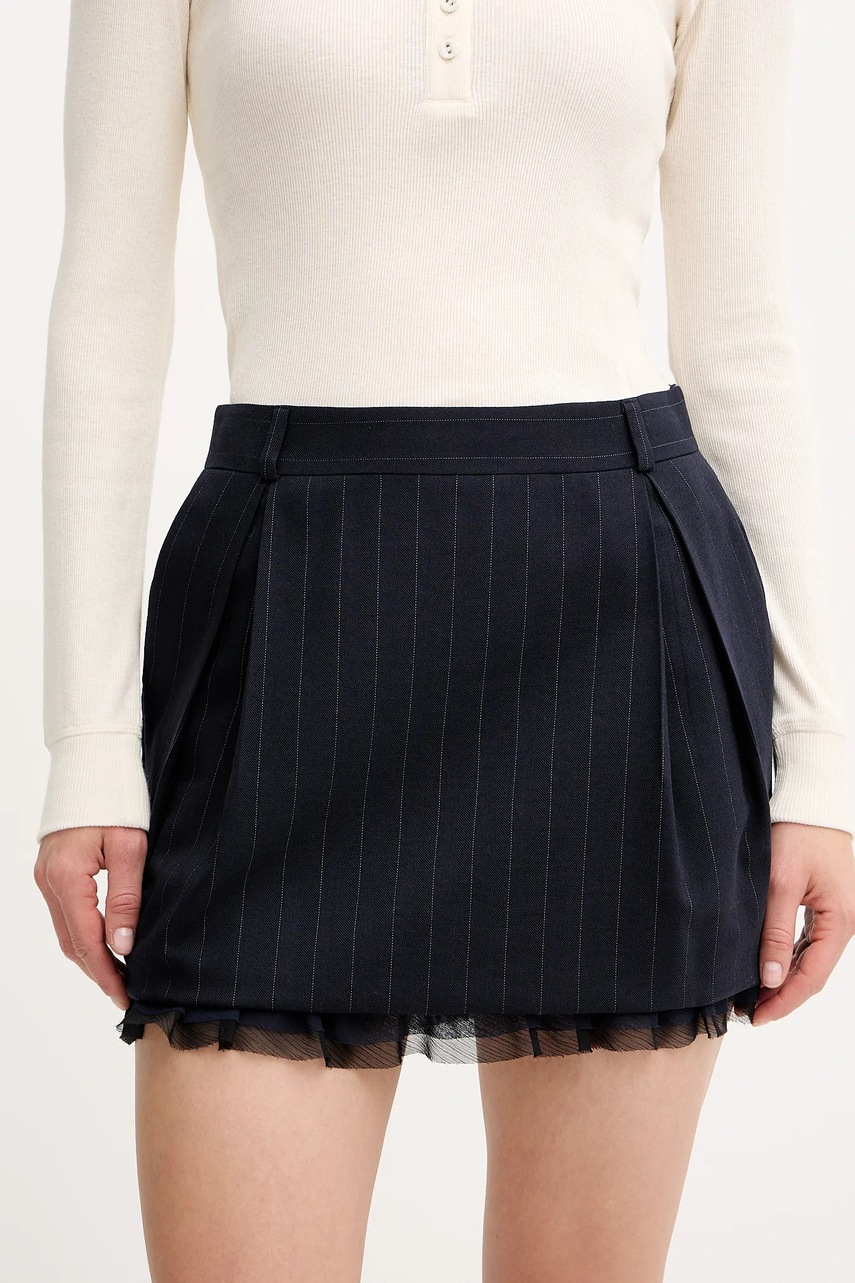 Sukně s příměsí vlny Pinko tmavomodrá barva, mini, 105709 A2QY