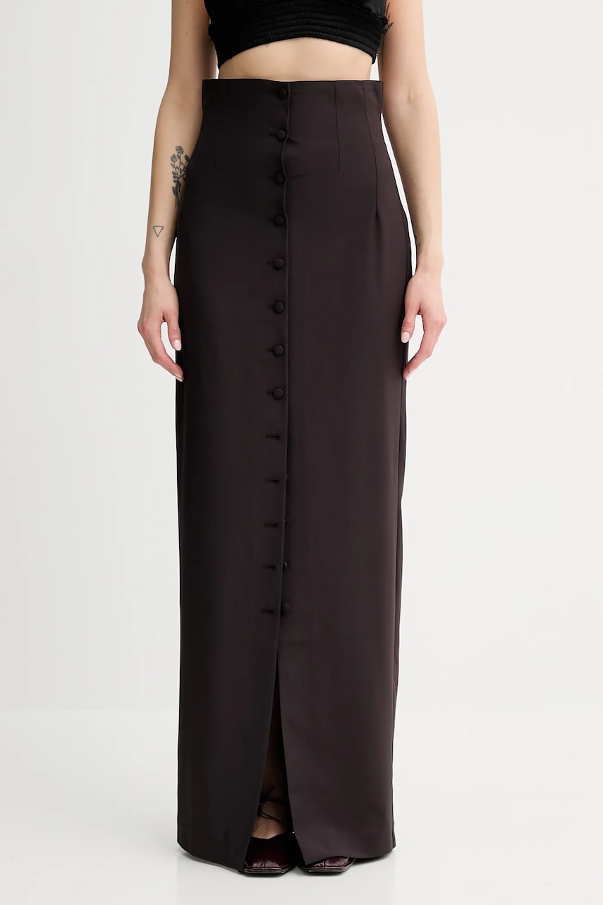 Sukně s příměsí vlny Remain hnědá barva, maxi, pouzdrová, 502472578