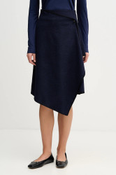 Sukně s příměsí vlny Sisley tmavomodrá barva, midi, áčková, 41JML0036