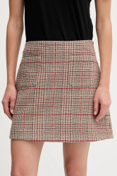 Sukně s příměsí vlny Tommy Hilfiger hnědá barva, mini, áčková, WW0WW48265