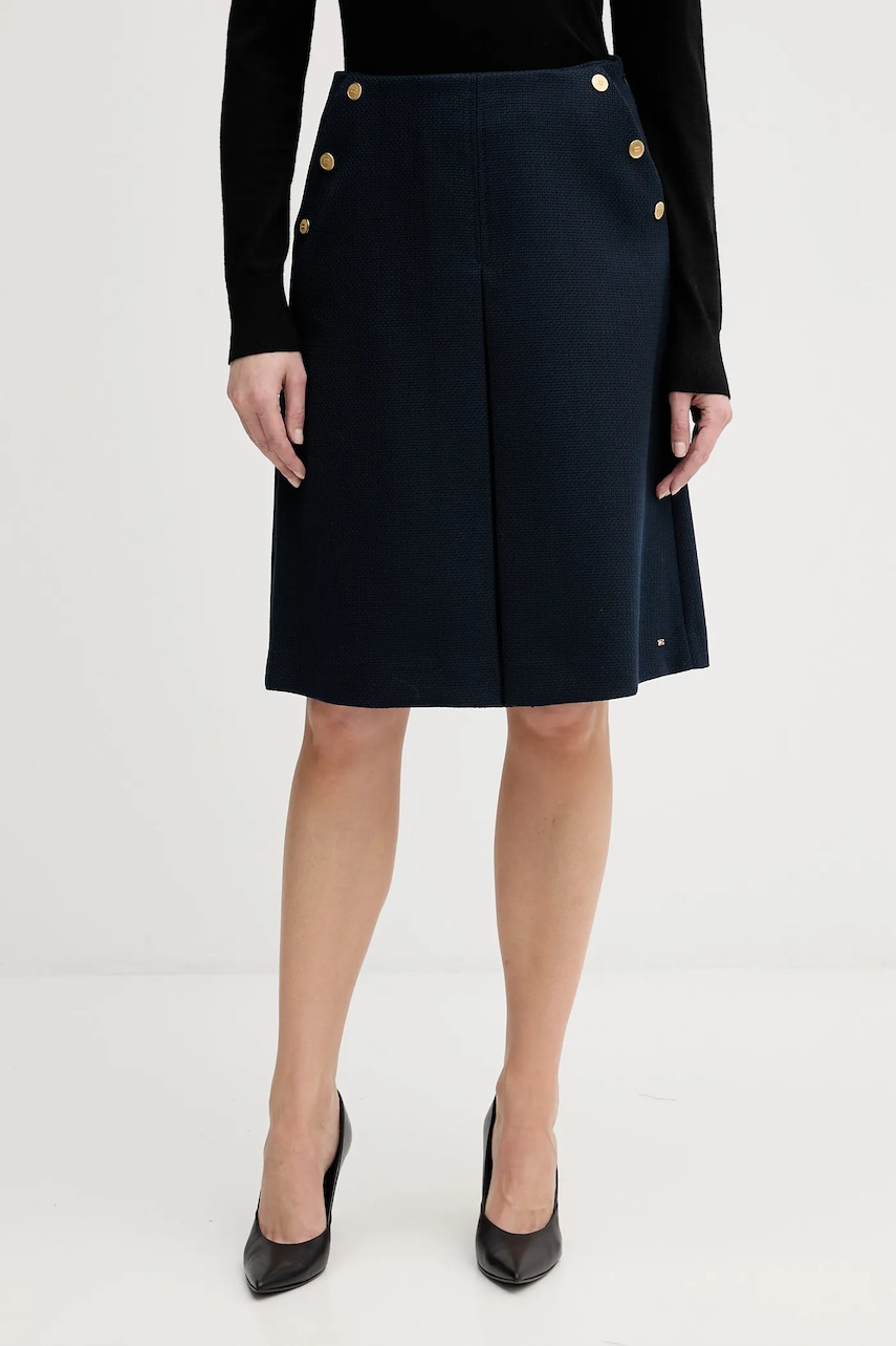Sukně s příměsí vlny Tommy Hilfiger tmavomodrá barva, mini, WW0WW49474