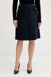 Sukně s příměsí vlny Tommy Hilfiger tmavomodrá barva, mini, WW0WW49474