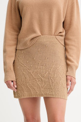 Sukně s příměsí vlny Twinset hnědá barva, mini, pouzdrová, 252TP3334