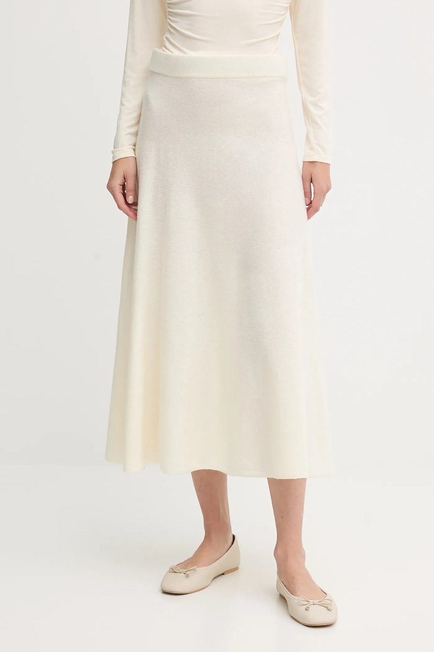 Sukně s příměsí vlny United Colors of Benetton béžová barva, midi, 1444D002B