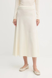 Sukně s příměsí vlny United Colors of Benetton béžová barva, midi, 1444D002B