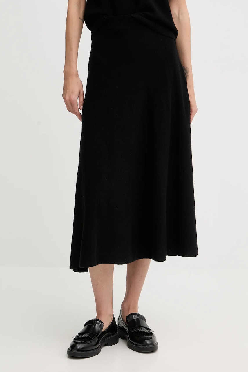 Sukně s příměsí vlny United Colors of Benetton černá barva, midi, 1444D002B