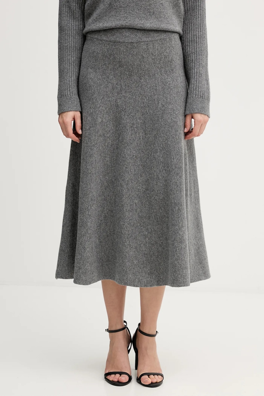Sukně s příměsí vlny United Colors of Benetton šedá barva, midi, 1444D002B