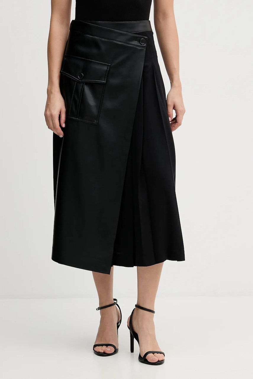 Sukně Sisley černá barva, midi, áčková, 4SNML0034