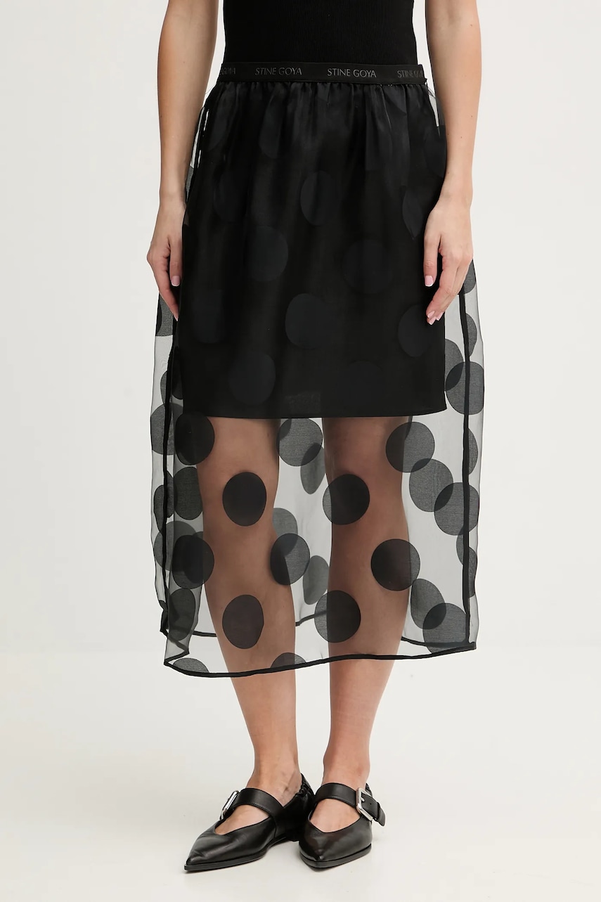 Sukně Stine Goya černá barva, midi, áčková, SG-PS26-SK023-2460
