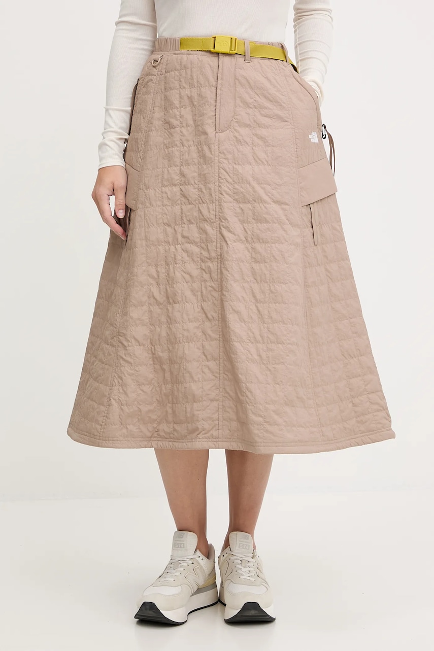 Sukně The North Face Quilted Volume béžová barva, midi, áčková, NF0A8E7BBOX1