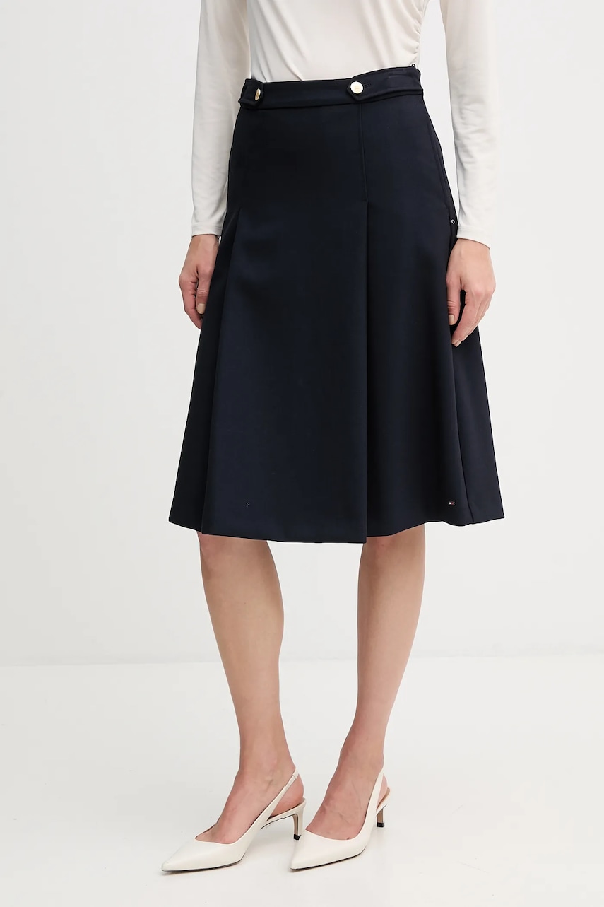Sukně Tommy Hilfiger tmavomodrá barva, midi, áčková, WW0WW48263
