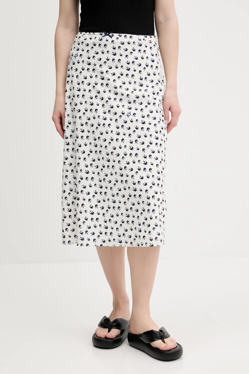 Sukně Tommy Jeans béžová barva, midi, DW0DW20272