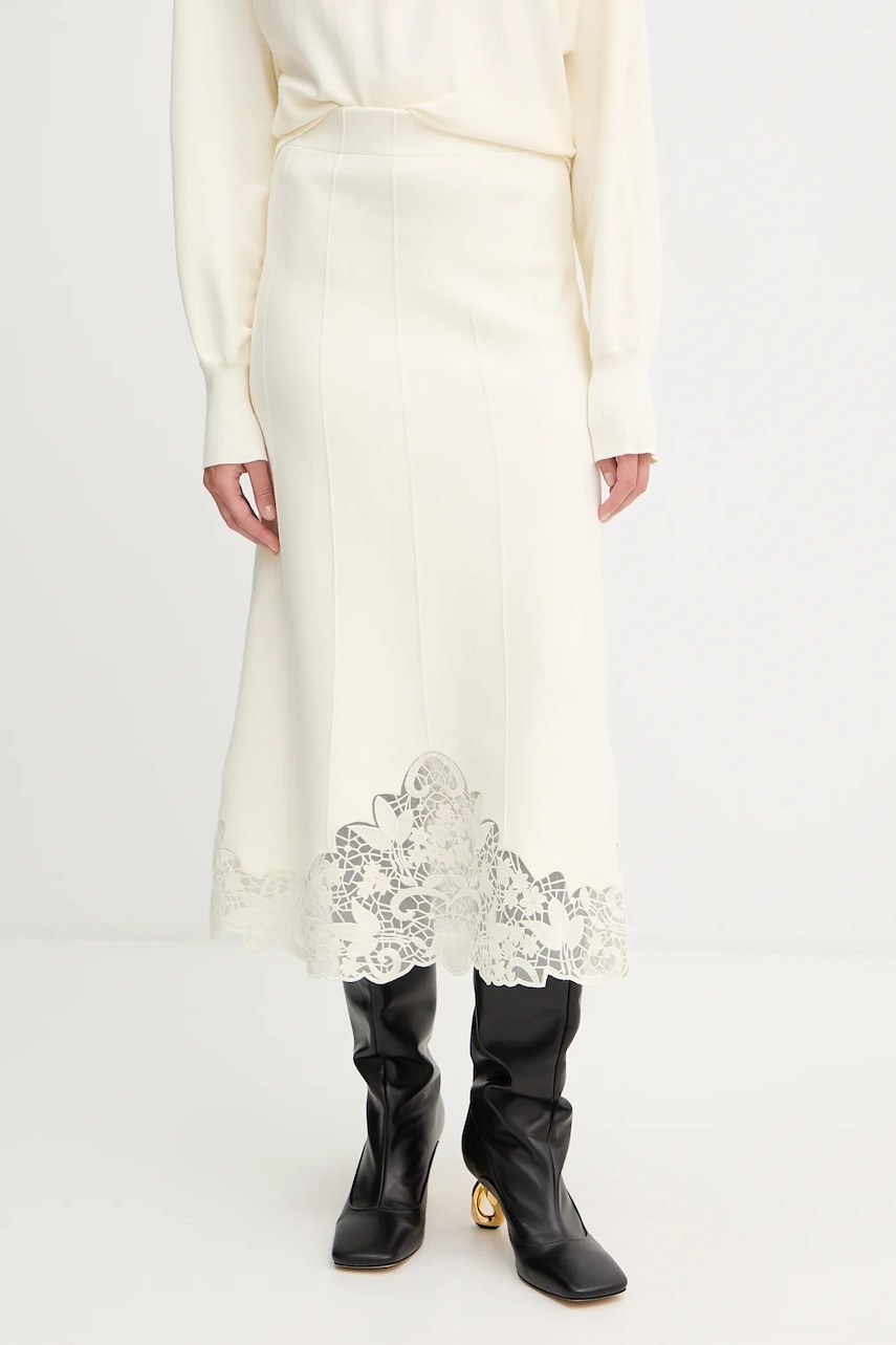 Sukně Twinset béžová barva, midi, áčková, 252TP3407