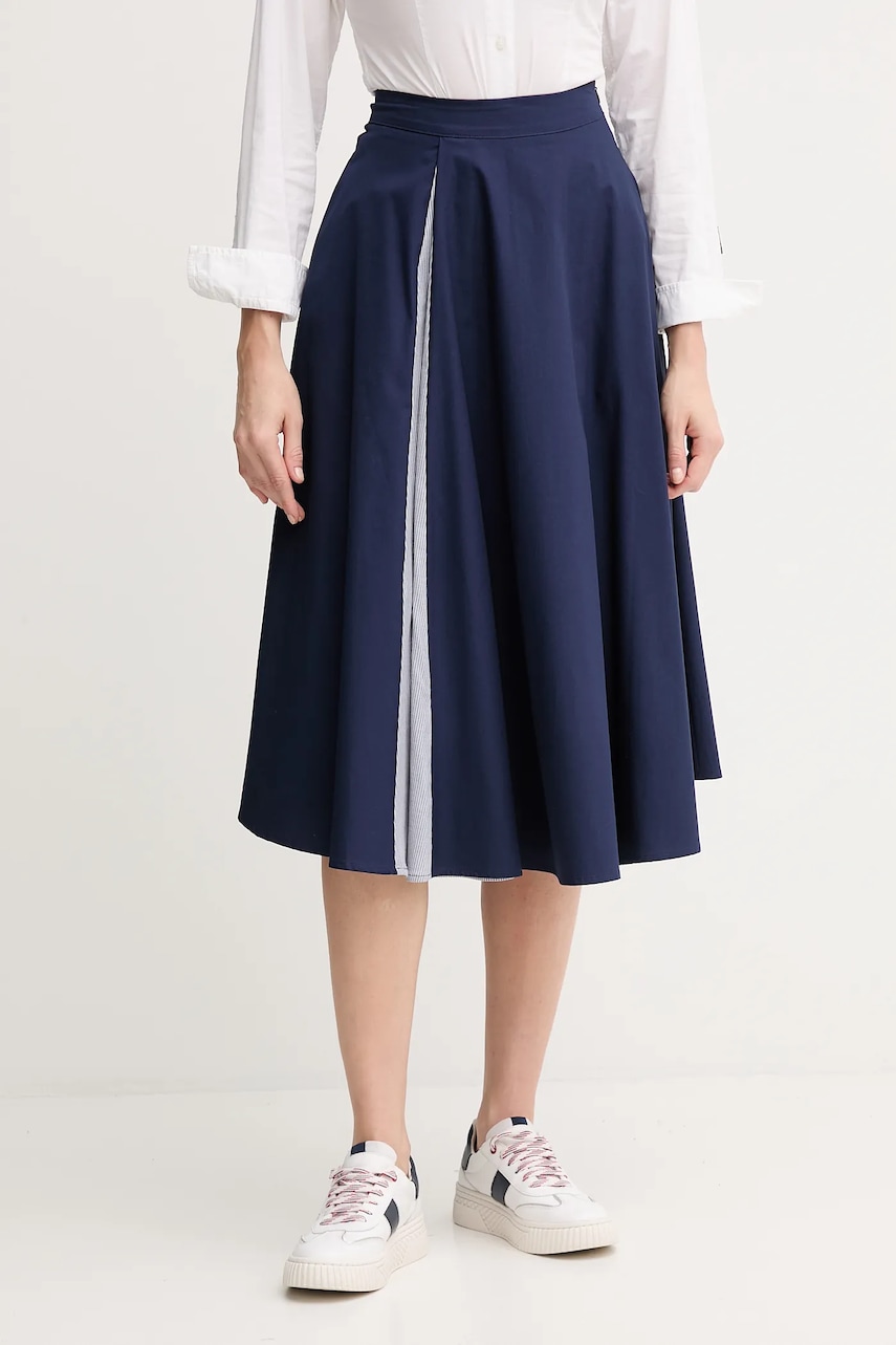 Sukně United Colors of Benetton tmavomodrá barva, midi, áčková, 49WND004Z