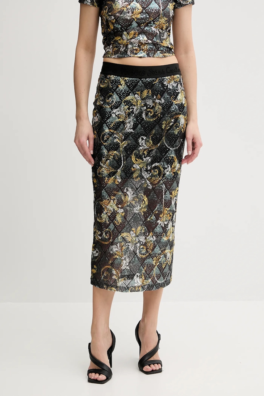 Sukně Versace Jeans Couture černá barva, midi, 78HAE806 JS443