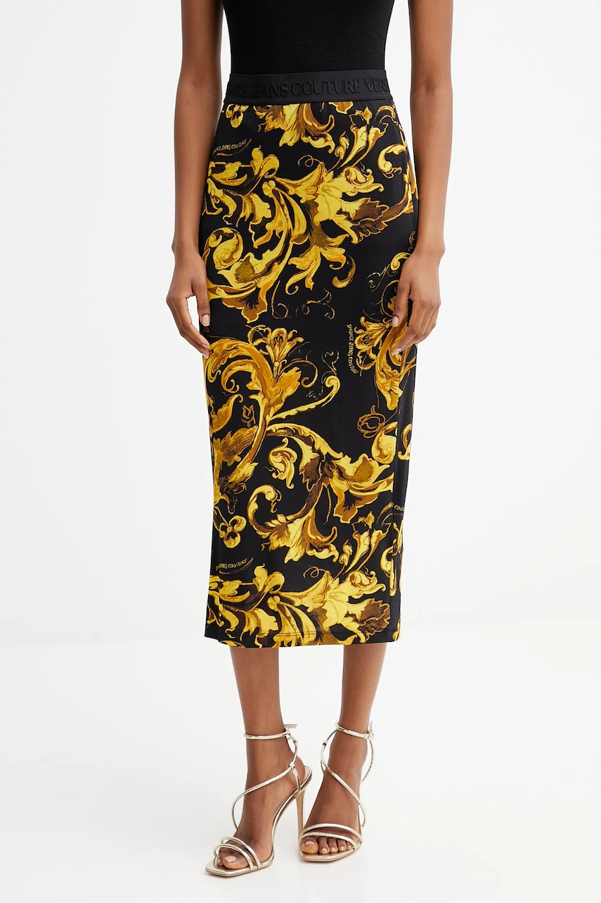 Sukně Versace Jeans Couture černá barva, midi, pouzdrová, 79HAE806 JS500